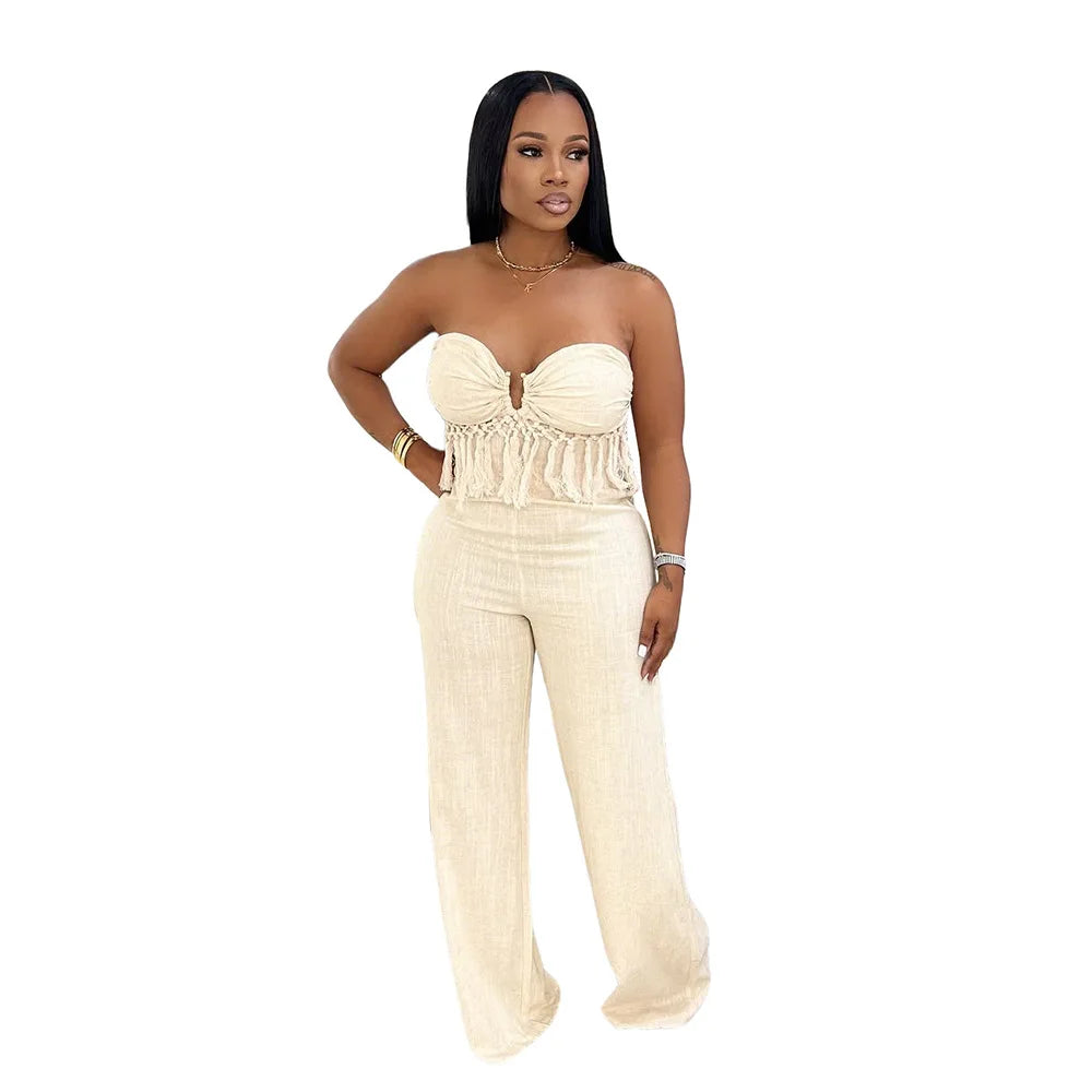 Sexy Women Fringe Jumpsuits One Piece Outfits Women Summer Bodycon Jumpsuit Strapless Sleeveless Female Streetwear Overalls
