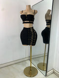 Women's Glitter Crop Top Short Skirt Bandage Sets Nightclub Performance Outfit Two Pieces Party Birthday Clothing