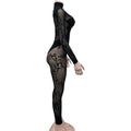 Sexy Hipster Jumpsuit Women Jacquard Coquette Patchwork Skinny Stretch Midnight Club Activity Button Workout Overalls