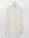 Casual Folds Women Shirts Lapel Collar Long Sleeve Sheer Loose Shirt for Office Commute Casual Day Wear Fashion New