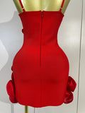 Elegant Chic 3D Beaded Flower Spaghetti Strap Short Bodycon Bandage Dress Luxury Party Prom Gown Birthday Wedding Guest Dresses