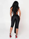 Patchwork Halter Romper Women Ribbon Sleeveless Elastic Backless Workout Activewear Midnight Activity Slim Playsuits