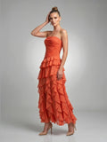Solid Spliced Ruffles Elegant Dresses For Women Strapless High Wasit Backless Loose Dress Female Fashion