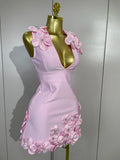Women Crystal 3D Flowers Sexy Sleeveless V-neck Bandage Dresses Elegant Celebrate Evening Party Gown Birthday Club Party Dresses