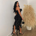 Women Summer Strapless Ruffles Tassel Dress Women Glamour Red 3D Flower Irregular Party Dress Celebrity Outfits Clubwear