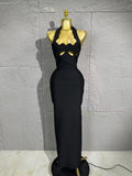 Women Halter Neck Sexy Cut Out Backless Bandage Long Dress Celebrity Elegant Evening Party Luxury Birthday Nightclub Dress