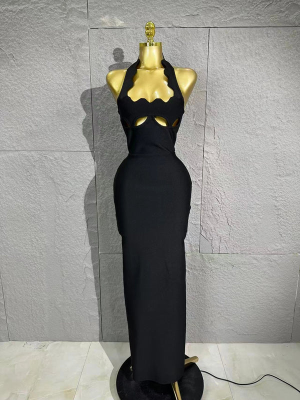 Women Halter Neck Sexy Cut Out Backless Bandage Long Dress Celebrity Elegant Evening Party Luxury Birthday Nightclub Dress