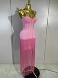 Elegant Prom  Evening Party Luxury Birthday Wedding Guest Dresses Women Sexy Shiny Crystals Tassel Bodycon Long Bandage Dress