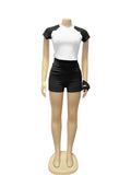 Weird  Puss Sporty Patchwork 3 Piece Set Women Casual Summer Headband+Crop Top+High Waist Bike Shorts Street Matching Tracksuit