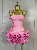 Newest Sexy Halter Pink Prom Gown Celebrity Club Two Piece Set Cocktail Elegant Fashion Luxury Birthday Party Club Bandage Dress
