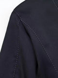Navy Business Meetings Women's White Topstitch Trim Blazers Double Breasted Design Lapel Blazer for Office Commute