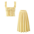 Solid Two Piece Set Dor Women Square Neck Sleeveless Top High Waist Loose Skirts Sets Female Fashion