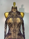 Sparkly Rhinestone Sexy Mesh Bodycon Jumpsuit Nightclub Bar Evening Party Gogo Dancer Clothing Drag Queen Outfit Stage Costume