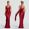 Elegant Satin Corset Long Dresses Luxury Women's Halter Backless Maxi Dress Evening Wedding Guest Party Prom Gown Brown Red 2026