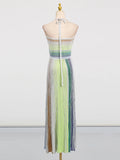 Colorblock Striped Holiday Long Dresses for Women Halter Sleeveless Slimming High Waist Backless Temperament Dress Female