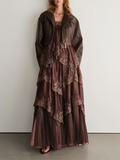 Elegant Tiered Ruffles Maxi Dresses for Women Square Collar Sleeveless Cross Back Lace Trim Skirt for Fashion Show