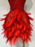Sexy Halter Backless Feather Pearl Short Party Dress Women Luxury Rhinestone Celebrate Birthday Outfit Performance Dance Costume