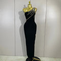 Elegant Black One Shoulder Sparkly Diamond Bodycon Bandage Long Dress Celebrity Evening Party Club Prom Luxury Birthday Dress