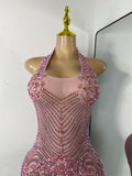 Wome Sexy Sparkly Diamond Halter Backless Bodycon See Through Outfit Birthday Dress Dancer Nightclub Performance Stage Costume