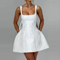 Solid Slimming Spliced Embroidery Dresses for Women Square Neck Sleeveless Patchwork Bows Dress Female Clothes New