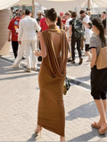 Sexy Draped Cross Elegant Dress Women Summer Turtleneck Sleeveless Backless Street Sexy Fashion Long Bodycon Dress