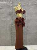 Women Sexy Strap Florlas 2 Pieces Bodycon Long Bandage Dress Nightclub Party Bar Singer Celebrate Birthday Outfit