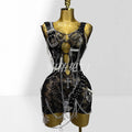 Stylish Dark Metal Chain Glam Perspective Mesh Dress Party Stage Performance Costume Fairy Ball Gown Woman Dresses Elegant Party