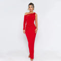 Solid Slimming Spliced Appliques Dresses for Women Slash Neck Long Sleeve High Waist Sexy Dress Female New