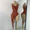Sparkly Gold Design Evening Party Dress Luxury Rhinestones See Through Sexy Women's Clothing Mesh Stretch Birthday Dresses