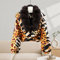 Zebra Print  Fur Collar Puffer Jacket Womens Button Down Trendy Warm Coat Fall Winter Party Club Streetwear Cozy Daily Outerwear