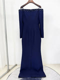 Fashion Women's formal Evening Long Maxi Dress Diamond Crystal Long Sleeve Slim Elegant Banquet Party Dresses 2025 New
