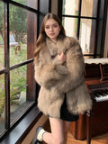 Women's Faux Fox Fur Coat Long Sleeve Lapel Collar Fluffy Thick Warm Short Mid Fall Winter Daily Street Fashion Outerwear 2026