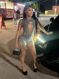 Polka Dot Sexy 2 Piece Set Women Side Split Sleeveless Bandage Bodysuit+Shorts Matching Hipster Party Clubwear Suits