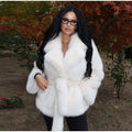 Solid Fashionable Fuax Fur Jacket for Women Lapel Long Sleeves Slim Spliced Lace Up Coat Female Winter Clothing New