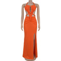 New Women's Hemp Rope Maxi Dress Sexy Criss Cross Cut-Out Halter Neck Backless High Slit Party Dresses Birthday Outfits