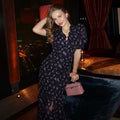 Floral Puff Sleeves Maxi Dresses Women's Slim Waist-cinching Hip-wrap V-neck Dress 2026 New Ladies Summer Vacation Outwear