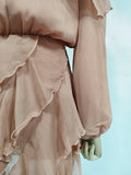 Off The Shoulder Short Dress Female Stand Collar Long Sleeve Ruched Waist Ruffles Dresses for Elegant Retro Date