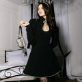 White Lace Up Short Dress Women's Elegant Stand Collar Long Sleeve Slim A Line Party Evening Gown Retro Summer Dress