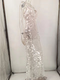 Sexy White Backless Sequin Summer Dress Women Maxi Slip Beach Birthday Dress Woman Elegant Party Evening Long Dresses Vestidos