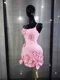 5 Colors Women Sexy Strap O-Neck Shining Flowers Bodycon Mini Bandage Dress Birthday Photoshoot Celebrate Cocktail Outfit