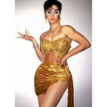 Gold Sheer Tube Top + Vertical Skirt Set Women's Fashion Hot Party Performance Evening Dress Vestido De Noche Vestidos De Fiesta