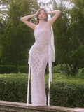 2026 New Sexy Luxury Sparkly Silver Sequin See Through Mesh Long Dress Women Evening Birthday Party Bar Stage Show Costum