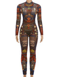 See Through Jumpsuit Women Sexy Hottie o-Neck Zip Club Vacation Midnight Stretch Full Sleeve Skinny Stretch Overall
