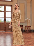 Luxury Evening Dress Women Half Sleeve Mermaid Formal Sequin Prom Maxi Dress Elegant Wedding Party Cocktail Graduation Gown