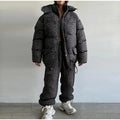 Women Winter Two‑Piece  Leopard Print Hooded Puffer Jacket Outfit Loose Cuffed Jogger Pants Warm Casual Streetwear Matching Set