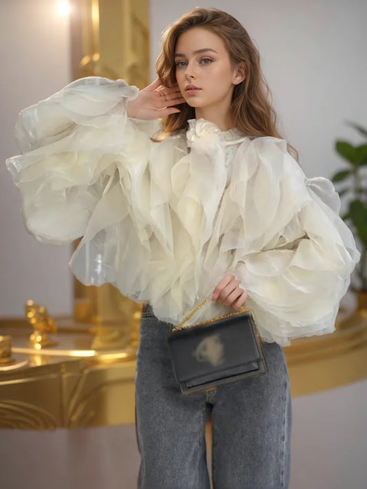 Solid Patchwork Lace Up Irregular Blouses For Women Round Neck Long Sleeve Spliced Ruffles Casual  Pullover Shirts Female