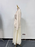 Solid Loose Spliced Single Breasted Dresses for Women Lapel Long Sleeves Patchwork Folds Elegant Dress Female New