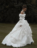 White Off the Shoulder Customized Wedding Party Detachable Sleeves Zip Back Bridal Gown Chic A-Line Wedding Gowns 2026