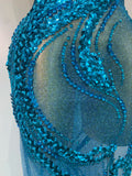 Women Luxury Blue Rhinestones Sequines Mesh Transparent Long Dress Club Evening Party Dress Birthday Photoshoot Clothing