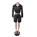 Smooth Hipster 2-Piece Set Women Tracksuit Fall Zip Hooded Jacket+Shorts Matching Activity Simple Streetwear Outfits